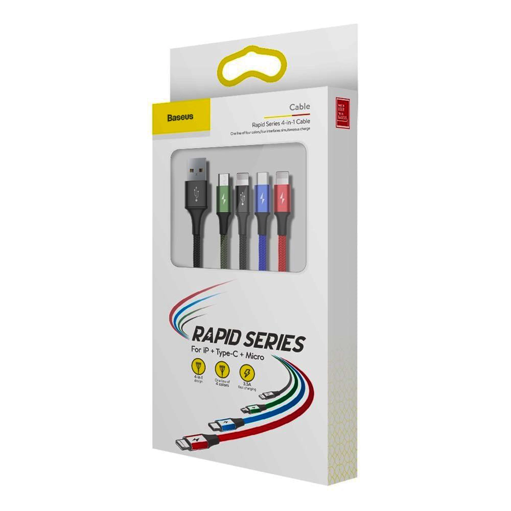 Baseus Rapid Series 4 in 1 USB to Lightning(2x)+Type-C+Micro 1.2m kabeli O'zbekistonda
