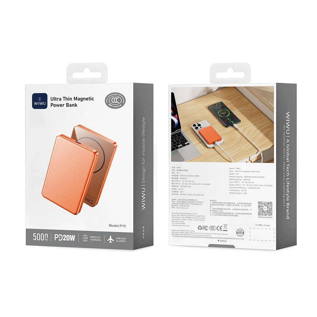 Wiwu Power Bank P15 5000mAh/PD 20w zaryadlovchi tashqi akkumulyatori arzon