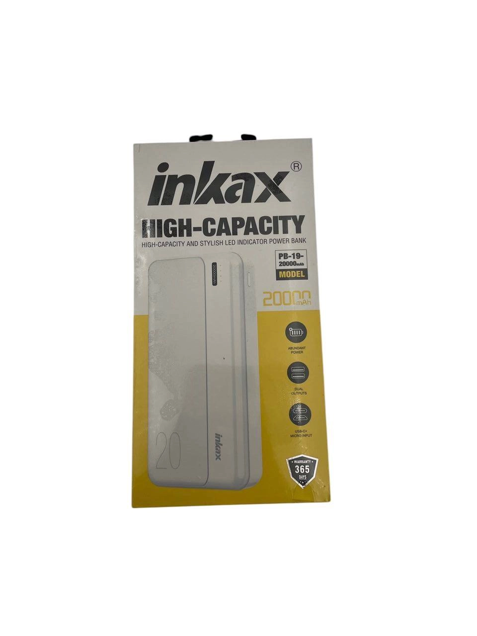 Inkax PB-19 20000 мАh portativ akkumulyatori, oq sotib olish