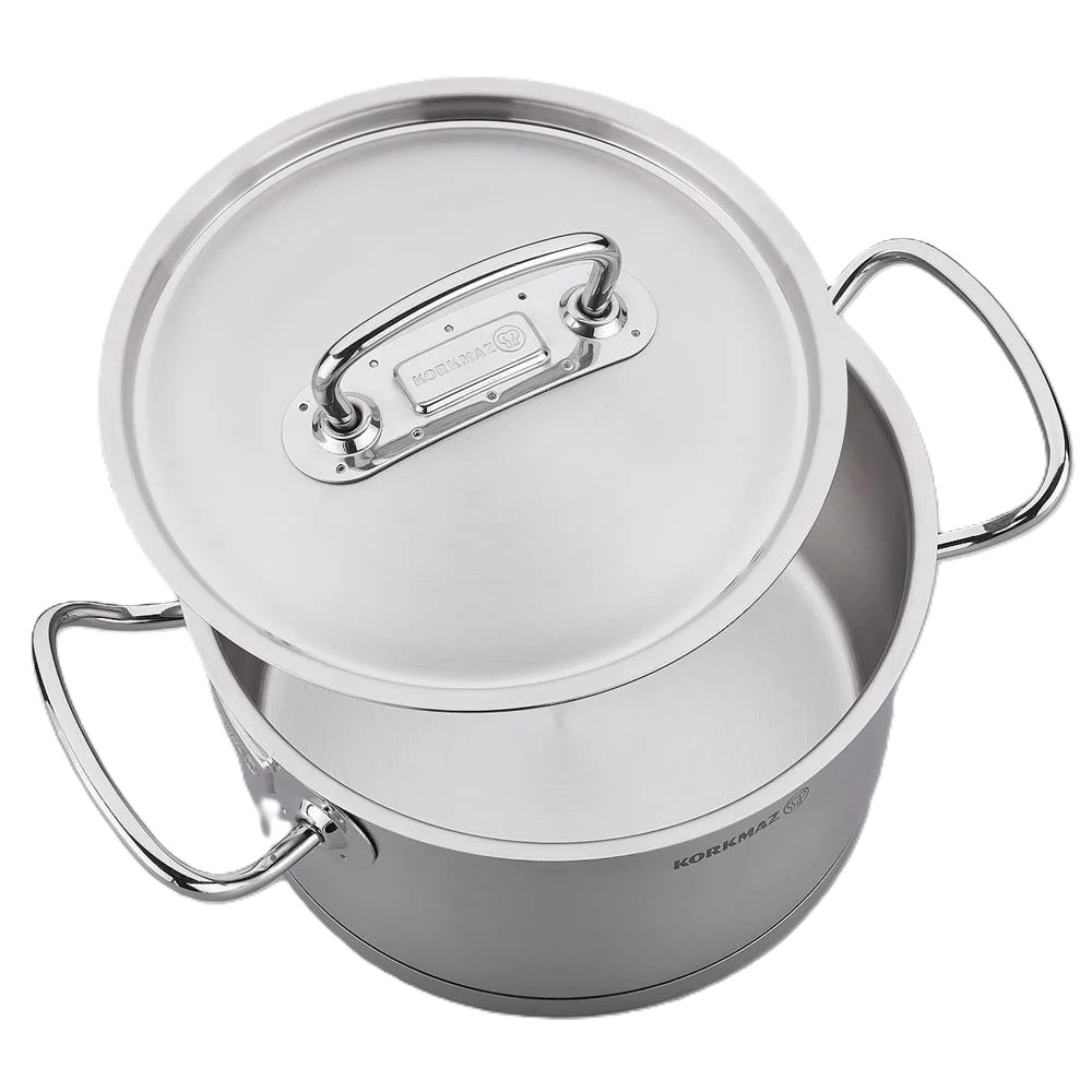 Korkmaz Proline 24 sm 6.2 l zanglamaydigan po&lsquo;lat, ko&lsquo;p qatlamli kapsulali taglik, kostryulkasi (A1162) , Silver arzon