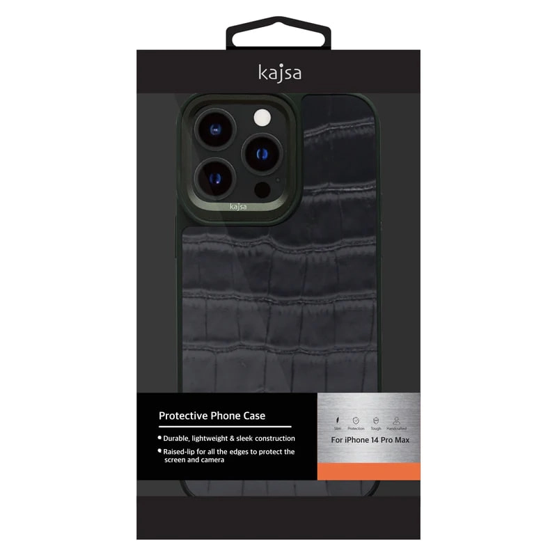 iPhone 13/14 Pro 13/14 Pro max uchun Kajsa Classic Croco qora g'ilofi onlayn