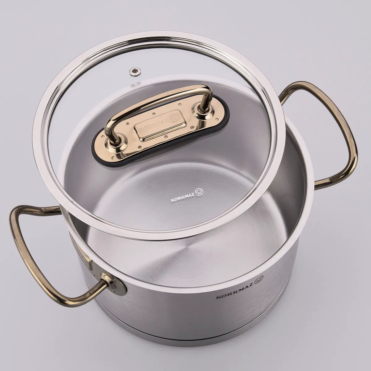 Korkmaz Proline 8 qismli idishlar to'plami A1148 (oltin rang bilan qoplangan dastasi) arzon