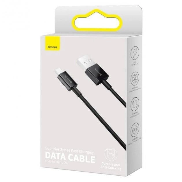 Baseus  Data Cable USB - Micro USB 2A 1m qora  kabeli arzon