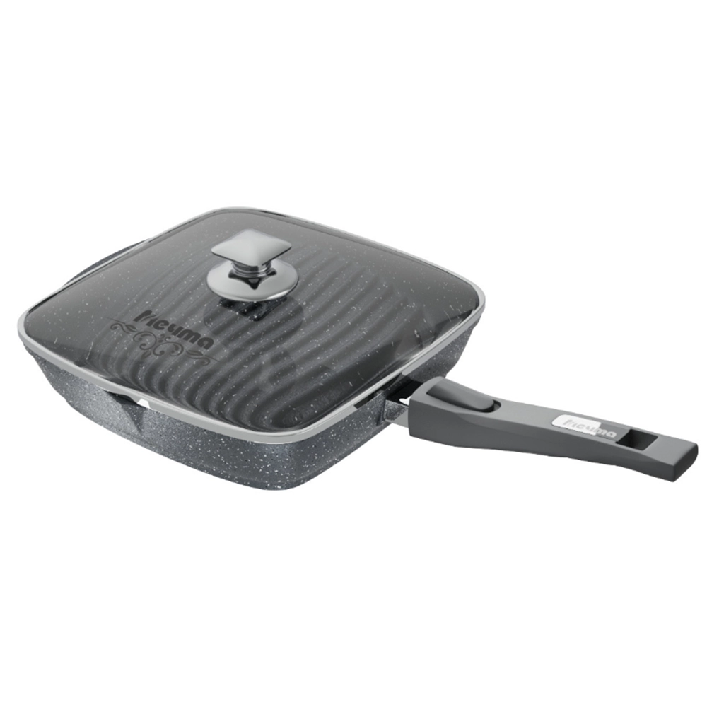 Сковорода Мечта квадрат съемной ручкой и крышкой серый (28см) купить