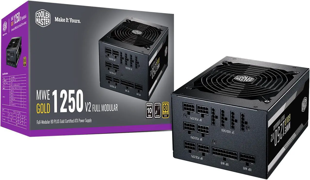 Quvvat bloki Fonte Cooler Master MWE Gold V2 1250W, 80 Plus Gold bo'lib to'lash