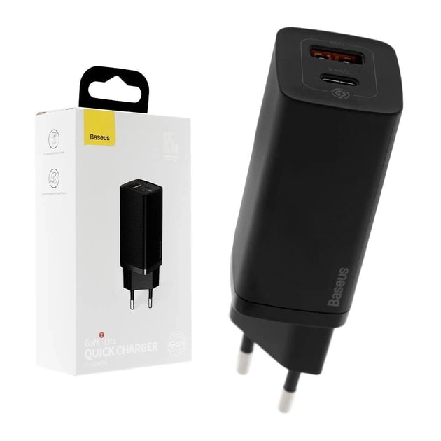 Сетевое зарядное устройство Baseus CCGAN2L-B01 GaN2 Lite Quick Charger Type-C+USB 65W  Черный купить
