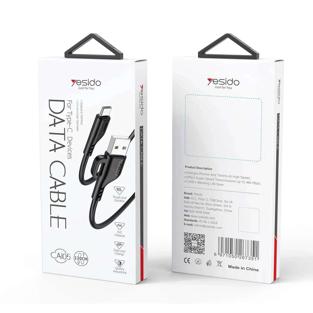 Yesido CA105 Type-C qora kabeli O'zbekistonda