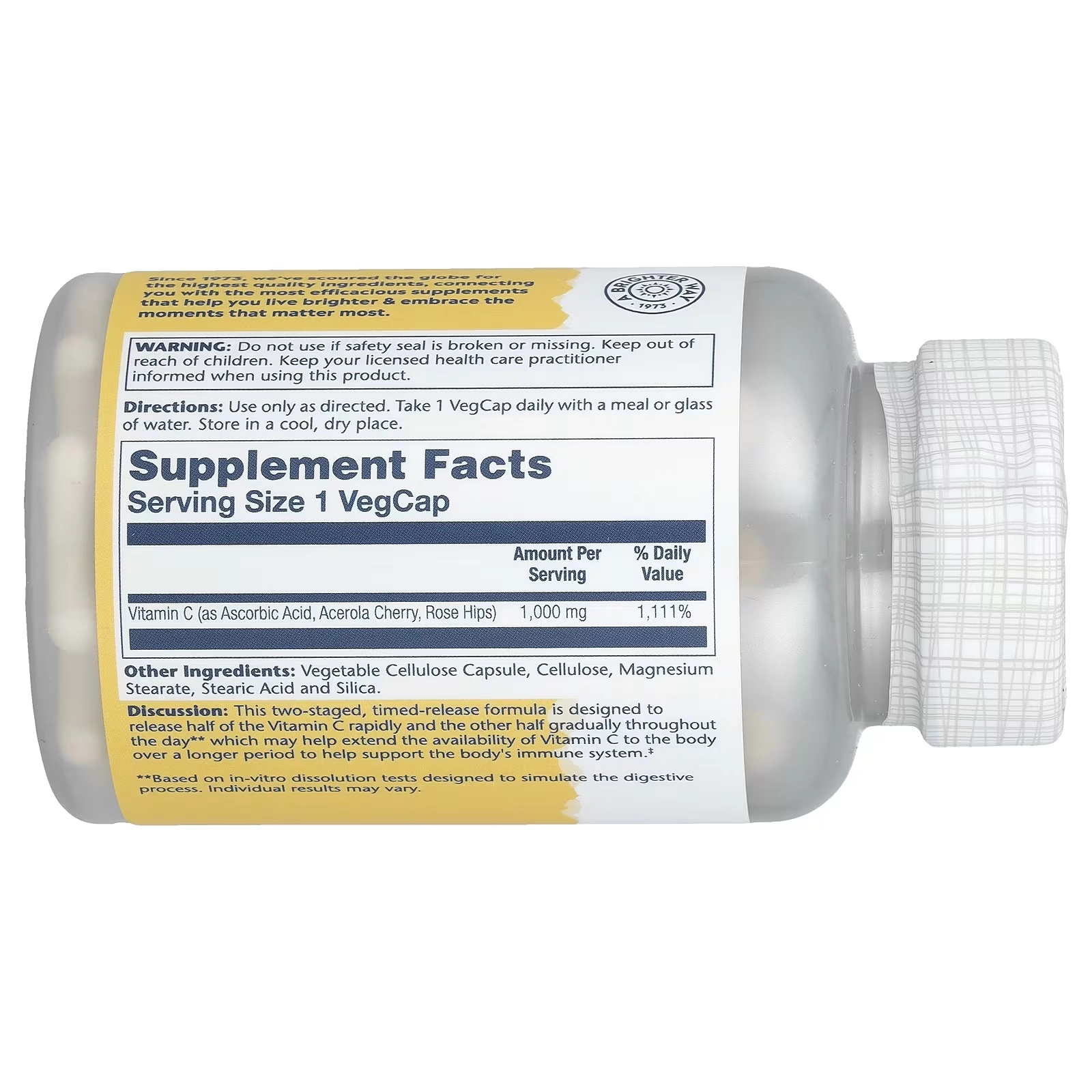 Solaray, Vitamin C bilan sekin chiqarilish (slow release), 1000 mg, 100 vegans kapsulasi (04450) arzon