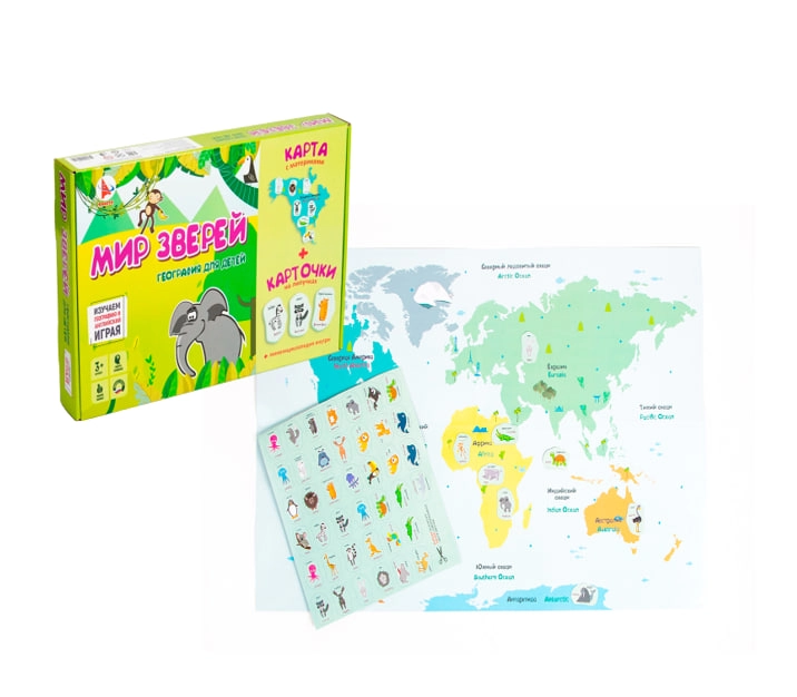 "МИР ЗВЕРЕЙ" География для детей. Игра для развития памяти и внимания с карточками Р2329 купить
