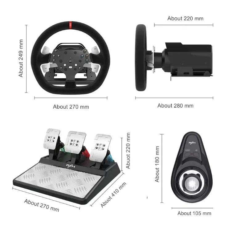 Oʻyin rulisi PXN V10 – 900°  pedallar va mexanik uzatmalar qutisi bilan – PS5/Xbox X/S, PS3/4, PC uchun onlayn