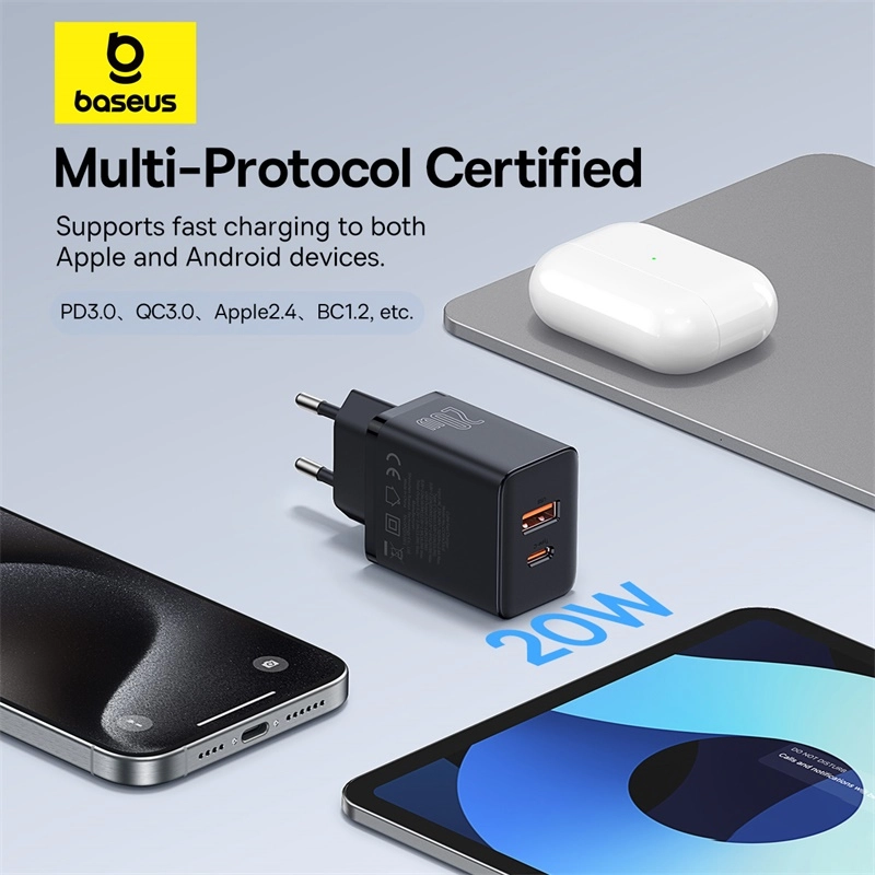 Baseus Cube PD 20W Fast Charger USB+Type-C qora zaryadlash qurilmasi - rasm №12 Baseus Cube PD 20W Fast Charger USB+Type-C qora zaryadlash qurilmasi sotib olish