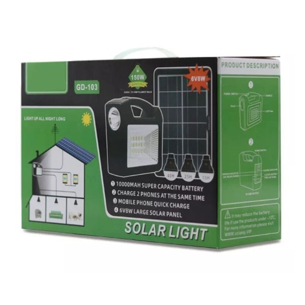 Фонарь-Лампа зарядная станция / 3 лампы / солнечная панель SOLAR LIGHT GD-103 Black рассрочка