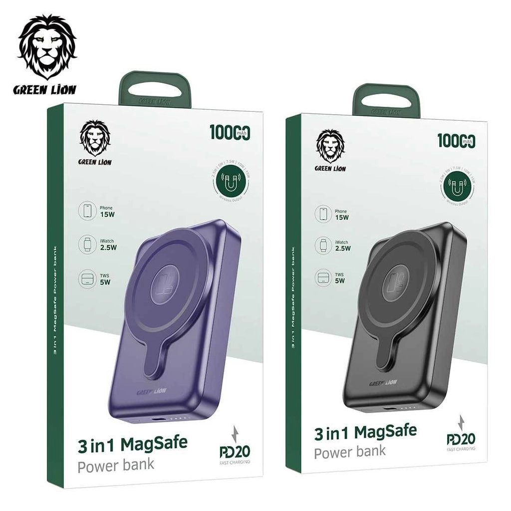 Green Lion 3 in 1 Magsafe Power Bank 10000mAh PD 20W qora tashqi akkumulyatori - rasm №5 Green Lion 3 in 1 Magsafe Power Bank 10000mAh PD 20W qora tashqi akkumulyatori onlayn