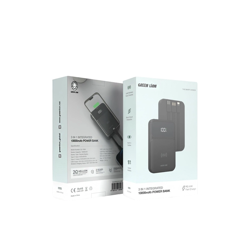 Внешний аккумулятор Green Lion 3 in 1 Integrated Power Bank 10000mAh PD 20W черный недорого