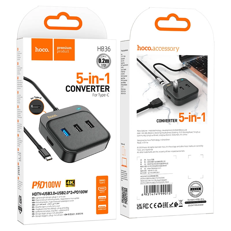HUB-адаптер Hub Hoco HB36 Type-C 5 in 1 характеристики
