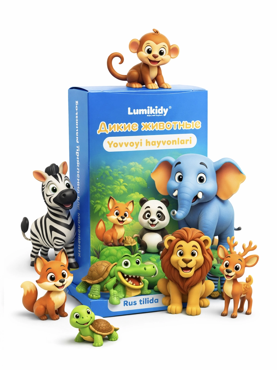 Bolalar rivojlanishi uchun kartochkalar: Yovvoyi hayvonlar - Дикие животные (rus tilida) sotib olish