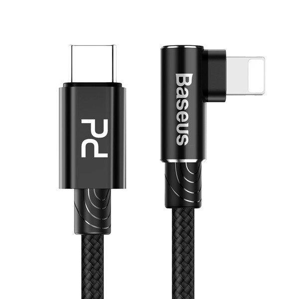 Кабель Type-C на Lightning 1M 18W Г-образный MVP Elbow PD Flash Charge Cable Baseus (Black) купить