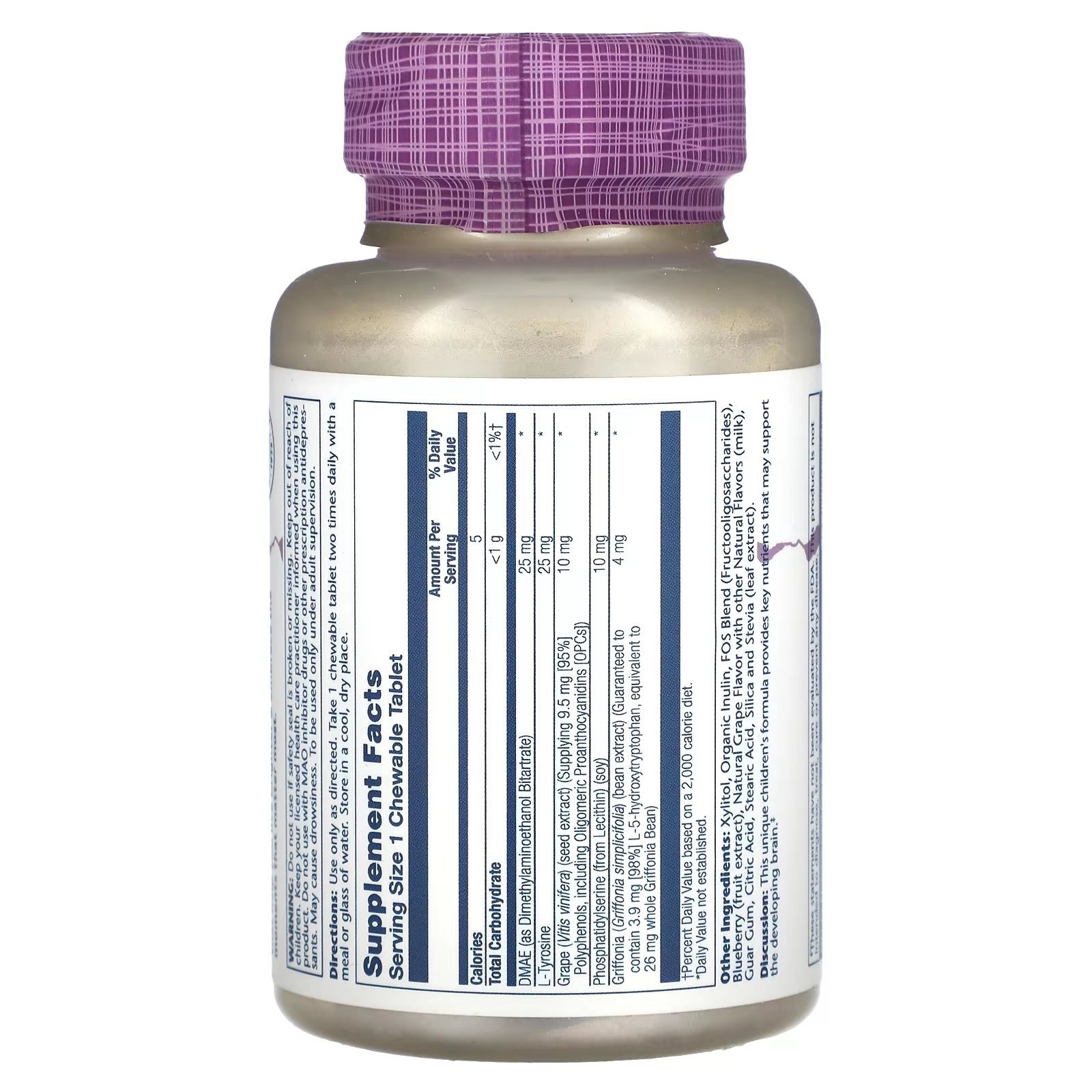 Solaray, Kids Diqqatni jamlashni qo'llab-quvvatlash uchun chaynashli tabletkalar Tabiiy uzum ta'mi, 60 ta chaynashli tabletka (08378) arzon