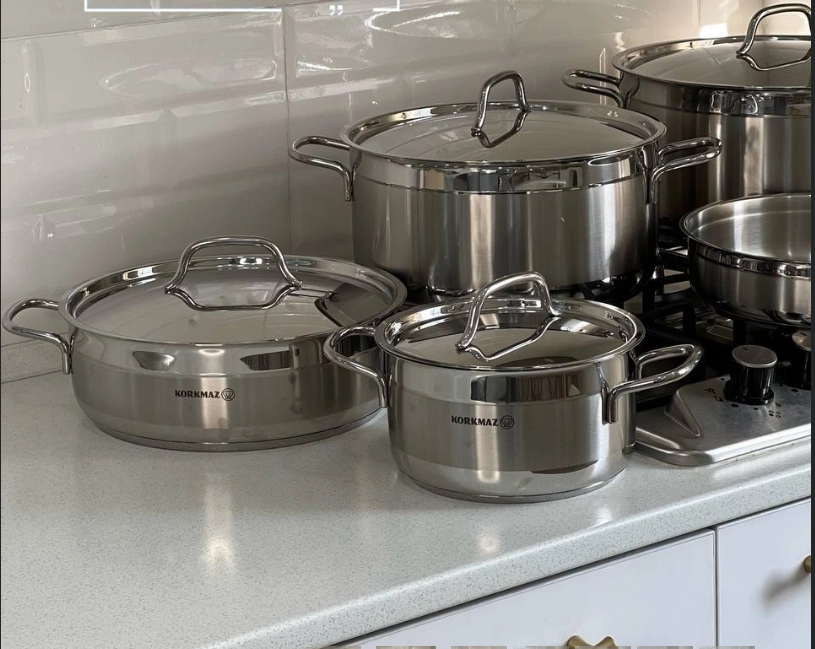 Набор посуды Korkmaz Alfa XL, нержавеющая сталь, с крышкой, 11 предметов, серебристый (A1641) в Узбекистане