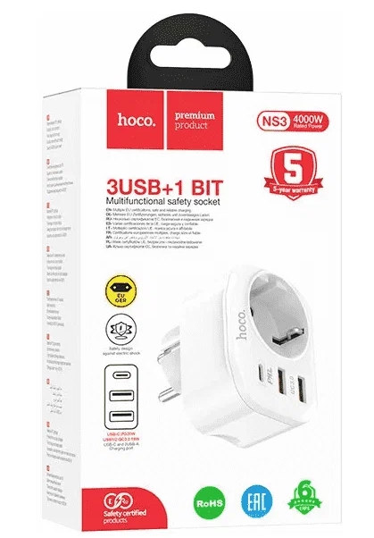 Многофункциональная розетка Hoco NS3 4000w белый в Узбекистане