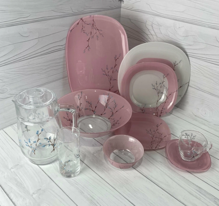 Luminarc Carine Hana Pink 46 ta element Stol servisi (V4515) arzon