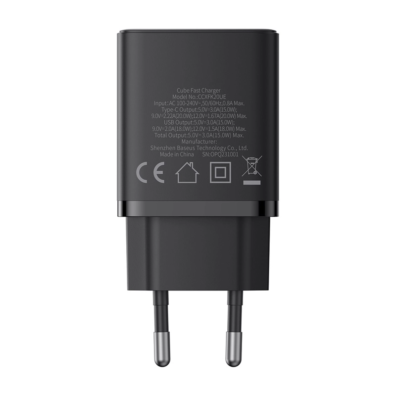 Baseus Cube PD 20W Fast Charger USB+Type-C qora zaryadlash qurilmasi - rasm №8 Baseus Cube PD 20W Fast Charger USB+Type-C qora zaryadlash qurilmasi yetkazib berish