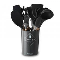 Набор силиконовых половников Kitchen set (12 предметов, чёрный, красный, фиолетовый) недорого