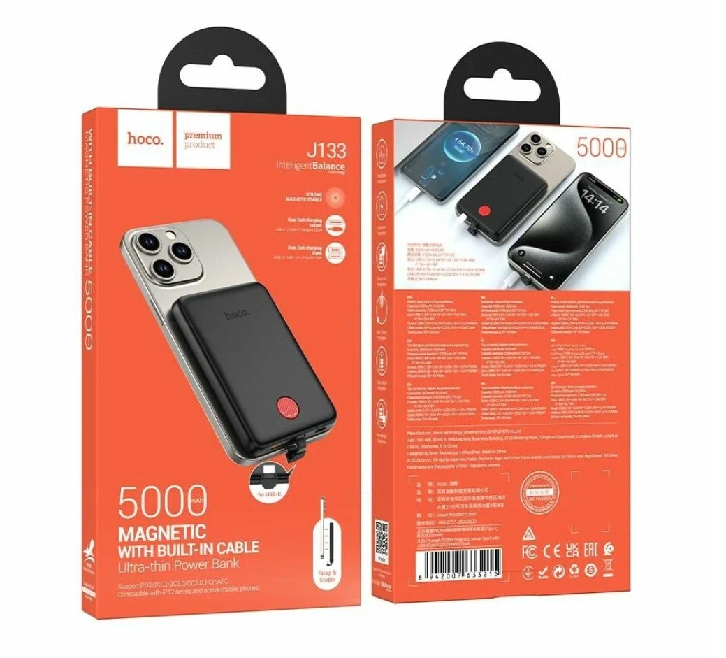 Hoco 5000mAh J133 Type-C qora tashqi akkumulyatori onlayn