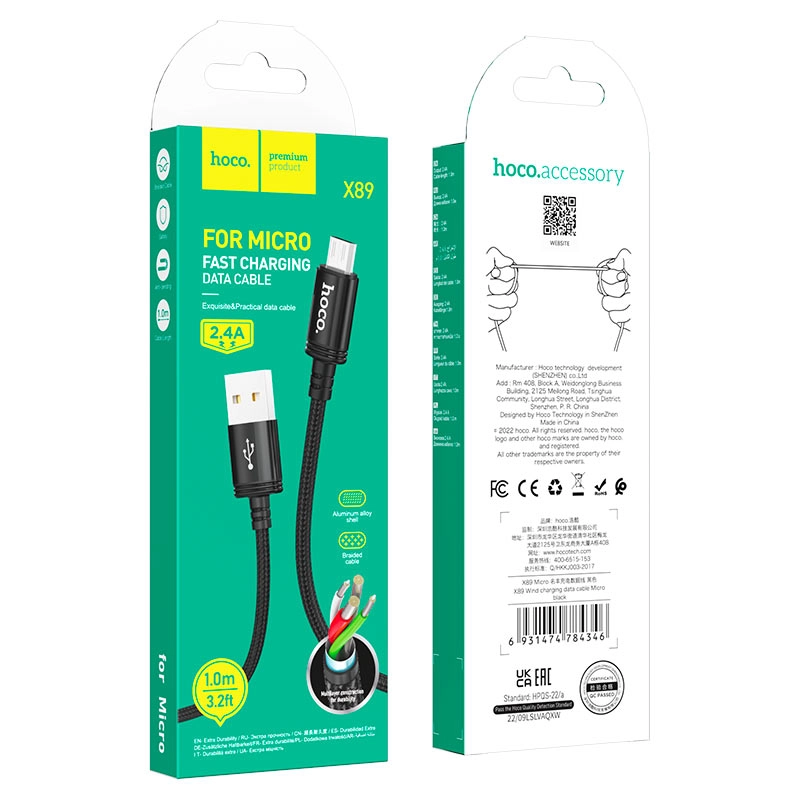 Кабель Hoco X89 USB to Micro-USB 1m черный онлайн