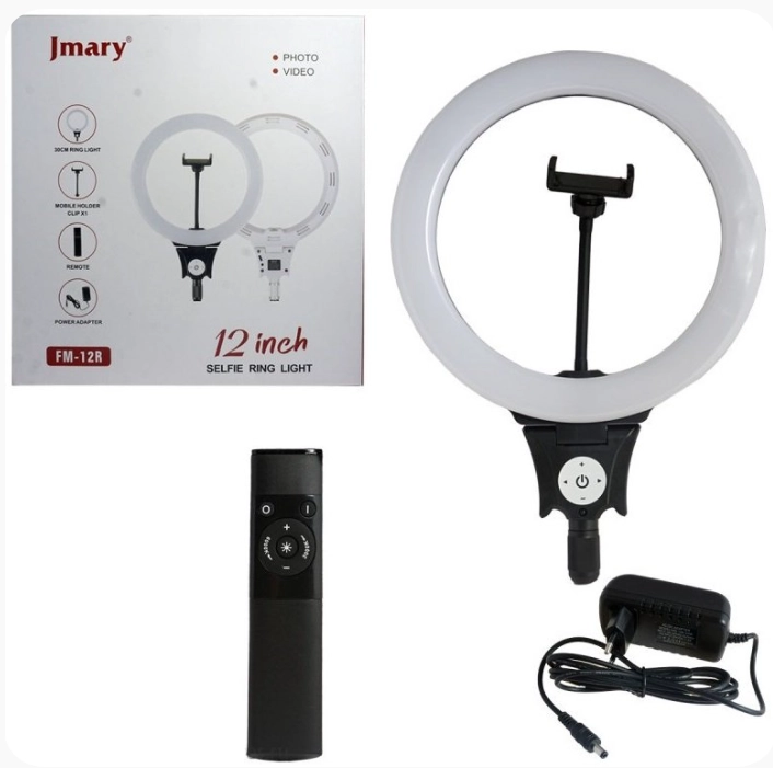 Jmary FM-12R – blogerlar uchun yorug‘lik-diodli 30 sm halqasimon chiroq arzon
