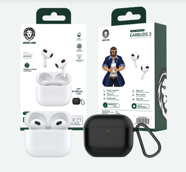 Green Lion Earbuds 3 qora simsiz quloqchini arzon