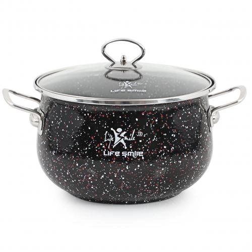 Набор эмалированных кастрюль Lifesmile (чёрный, синий, бардовый, серый) недорого