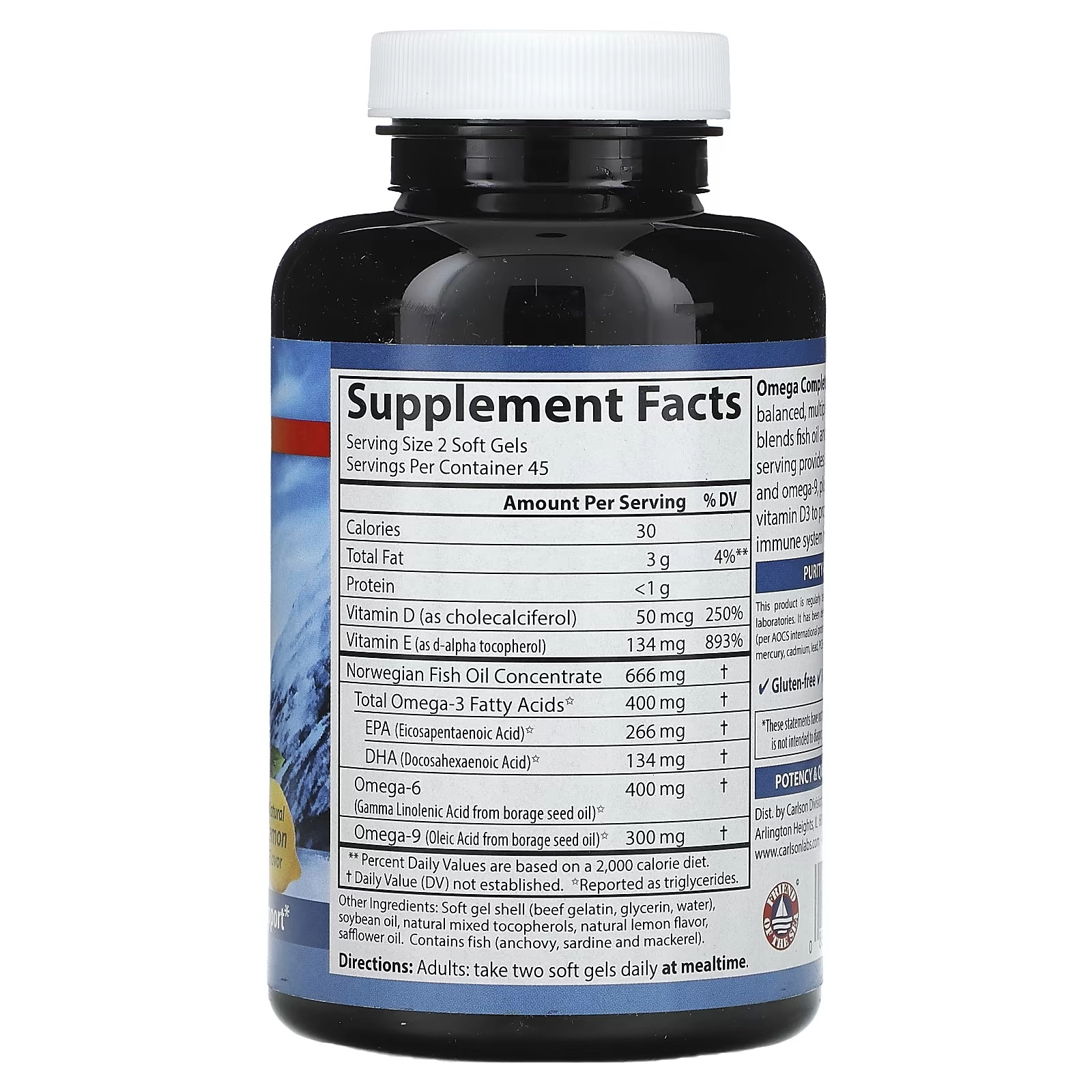 Carlson, Omega Complete Gems, Omega 3-6-9, tabiiy limon, 90 yumshoq kapsulalar (01731) arzon