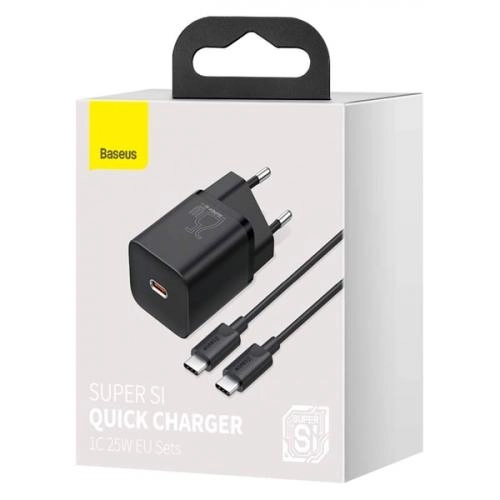 Зарядное устройство с USB кабелем Baseus Type-C to Type-C Super Si Quick Charger 1C 25W EU Sets Black - фото №6 Зарядное устройство с USB кабелем Baseus Type-C to Type-C Super Si Quick Charger 1C 25W EU Sets Black рассрочка