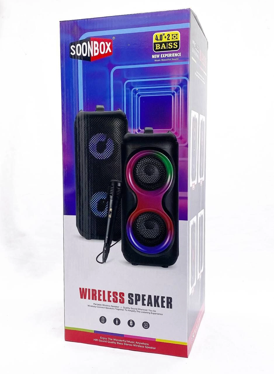 Karaoke Bluetooth karnay" Soonbox S4422", simli mikrofon bilan arzon
