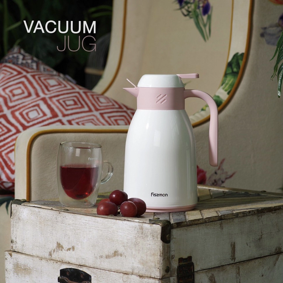 Термокувшин Fissman 1000 мл Кремовый (пластиковый корпус со стеклянной колбой) в Узбекистане