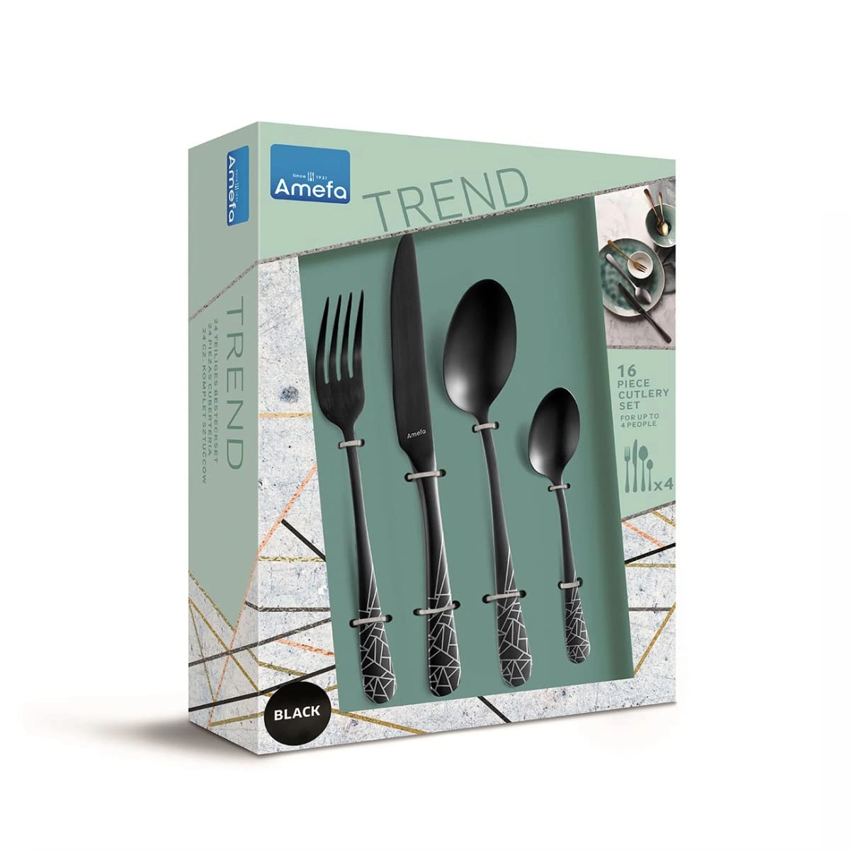 Amefa Austin Frost 16 oshxona anjomlari to'plami PVD qora 1418ATTR18B60 arzon