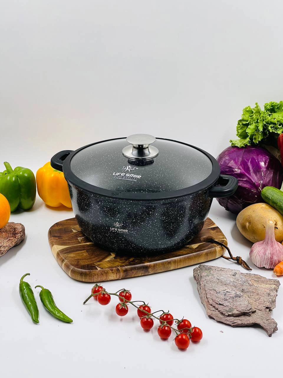 Казан  со стеклянной крышкой Life Smile 28см 6,7л, Black купить