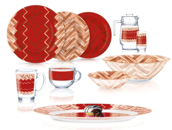Luminarc Woodie Red stol servizi, 46 ta buyum, 6 odam uchun sotib olish