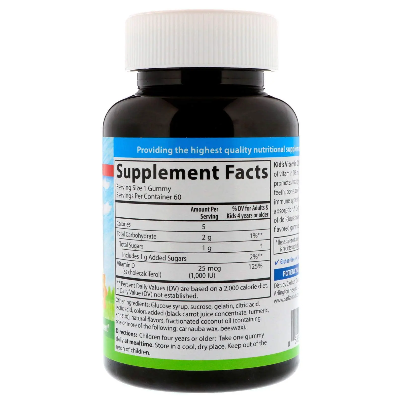 Vitamin D3 Gummies, Carlson, mevali ta'm, 1,000 ME, 60 chaynashli shirinliklar (49430) arzon