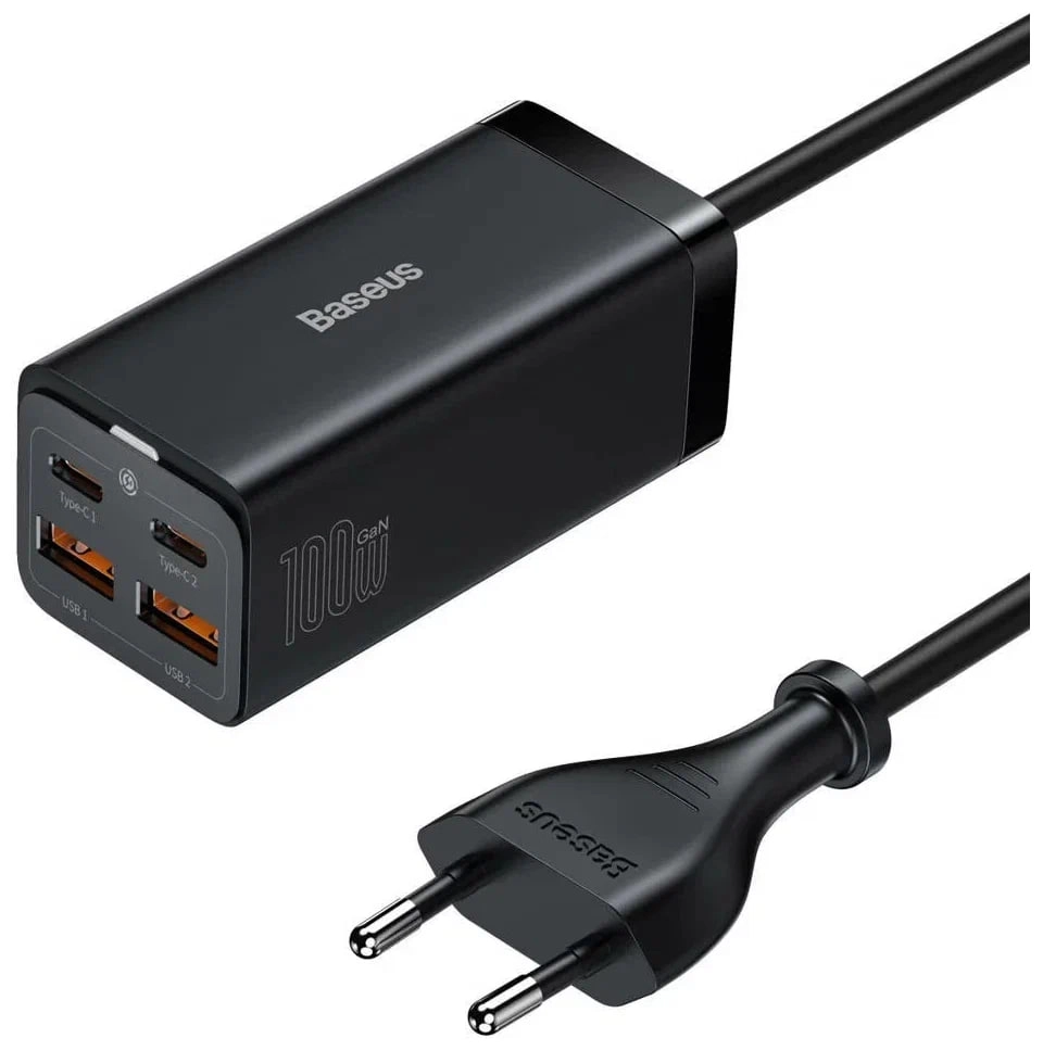 Baseus GaN3 Pro Desktop Fast Charger 2U+2C, 100 Vt, qora zaryadlovchi qurilmasi sotib olish