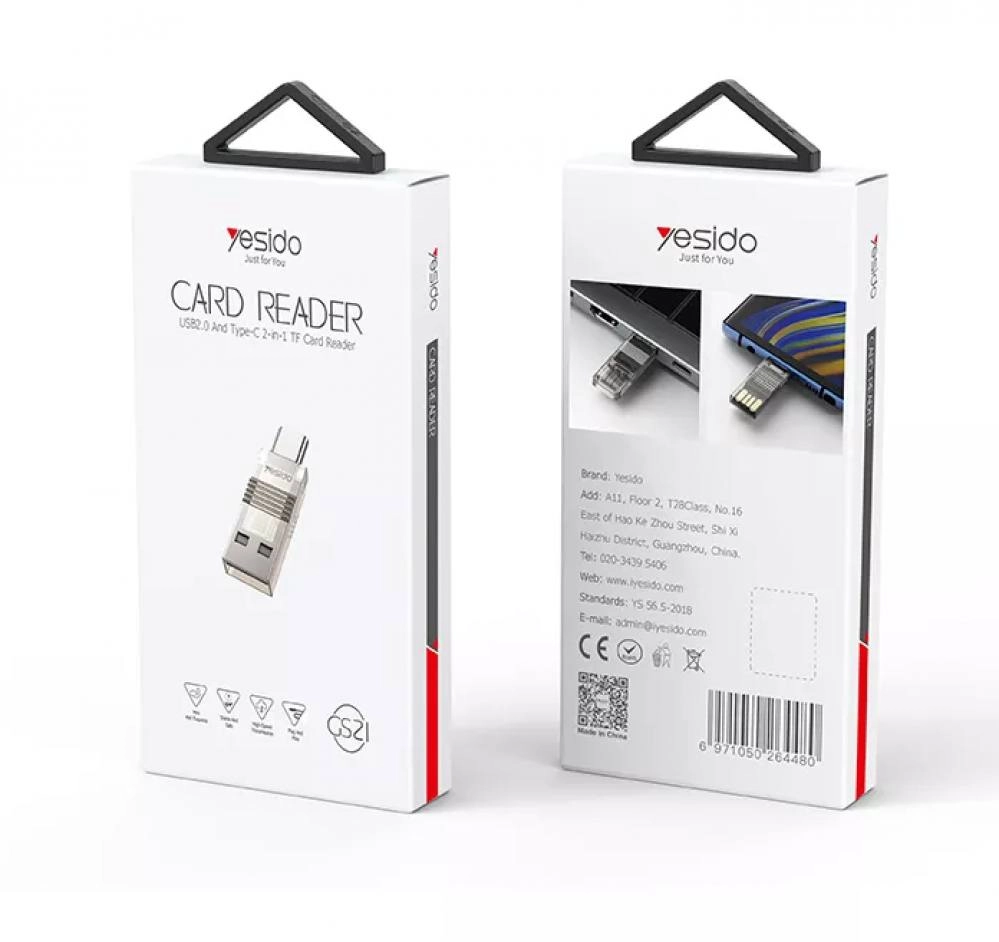 YESIDO GS21 2-in-1 Type-C/USB Plug TF Memory Card Reader Data Transfer Adapter for Laptop Android Phone karta o'quvchisi - rasm №3 YESIDO GS21 2-in-1 Type-C/USB Plug TF Memory Card Reader Data Transfer Adapter for Laptop Android Phone karta o'quvchisi arzon