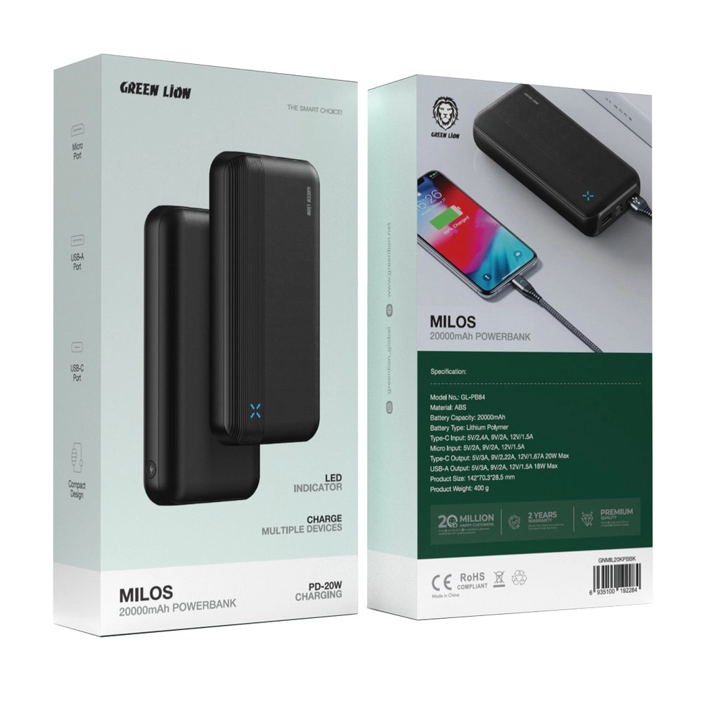Внешний аккумулятор Green Lion Milos 20000mAh чёрный недорого