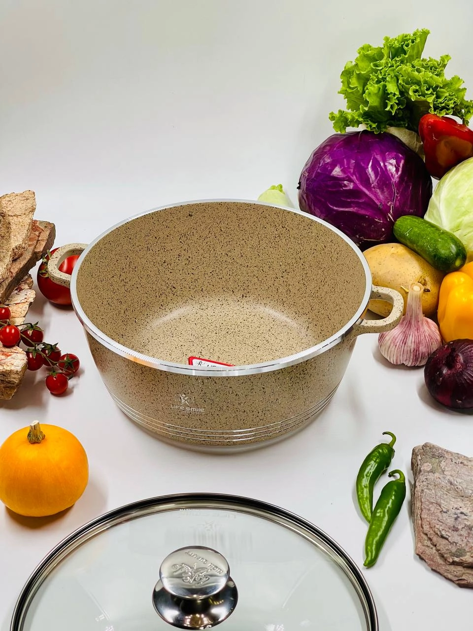 Казан со стеклянной крышкой Life Smile 40 см 18 л, BEIGE недорого