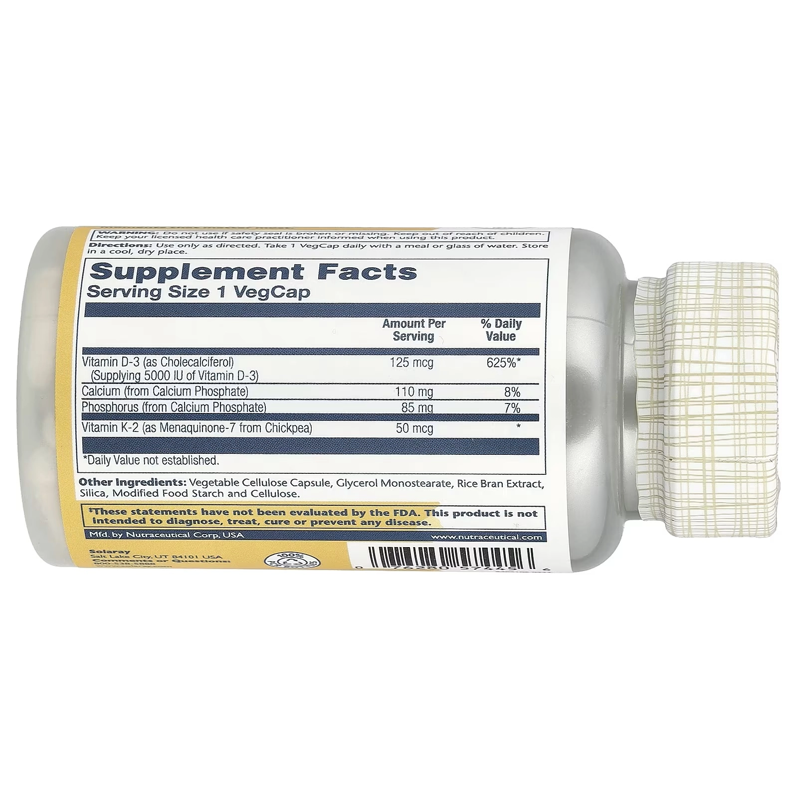 Solaray, витамины D3 и K2, без сои, 120 вегетарианских капсул (57445) недорого