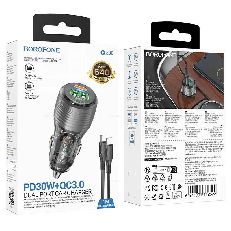 Borofone BZ30 PD30W QC3 USB/Type-C avtomobil zaryadlovchisi onlayn