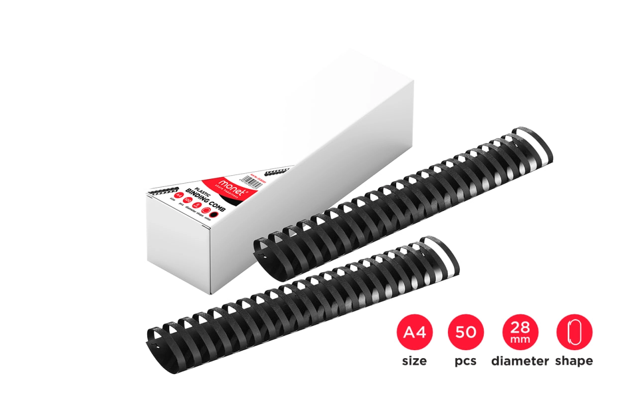 Пружины пластиковые для переплета MONET 2CB013, 50шт в упаковке, 28мм, черные купить