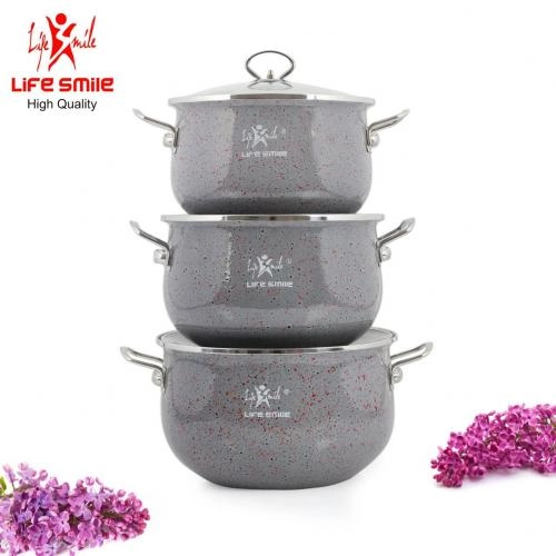 Набор эмалированных кастрюль (3 кастрюли) Lifesmile  (чёрный, синий, бардовый, серый) недорого