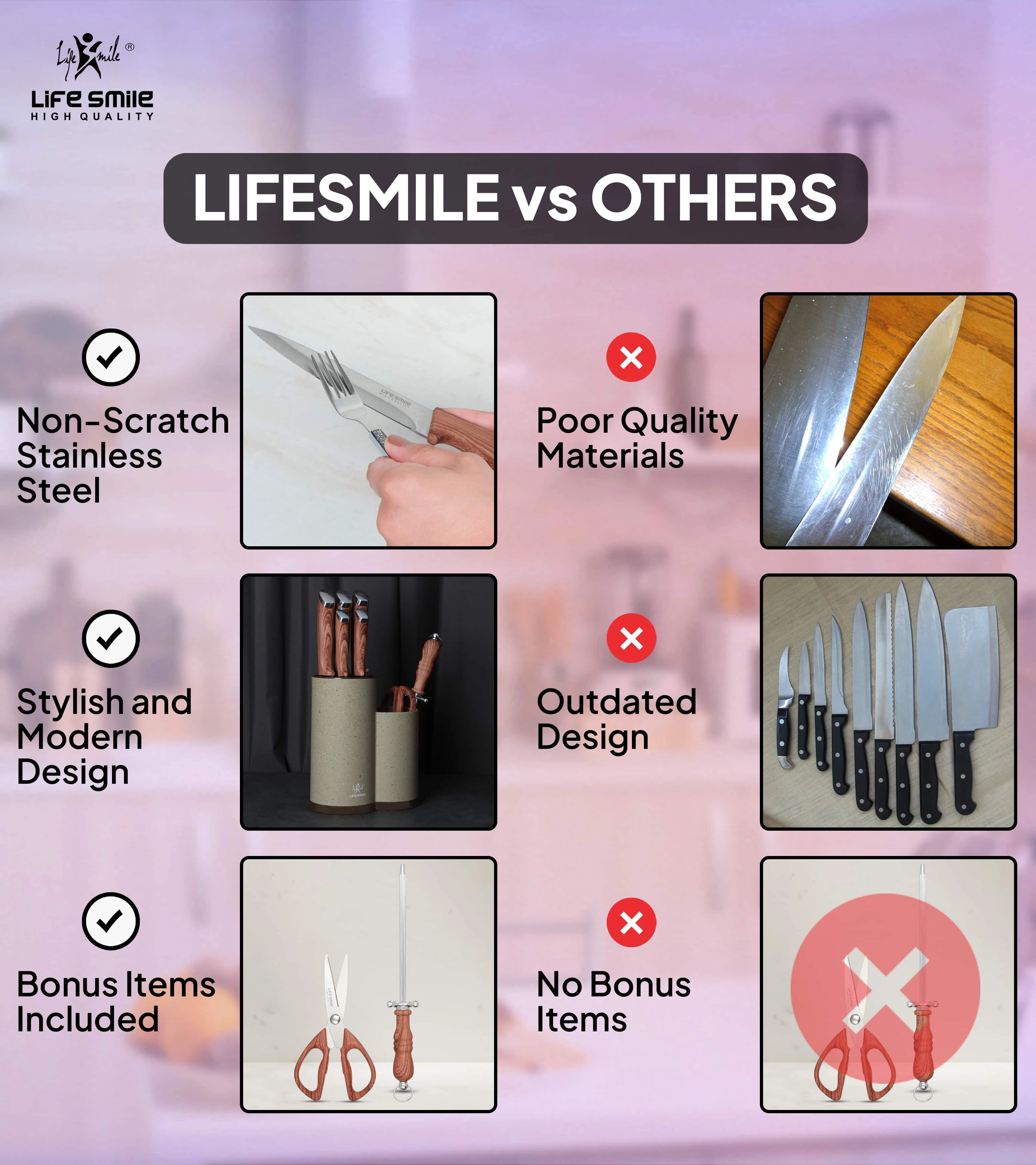 Набор ножей от Life Smile  (8 предметов круглый) онлайн