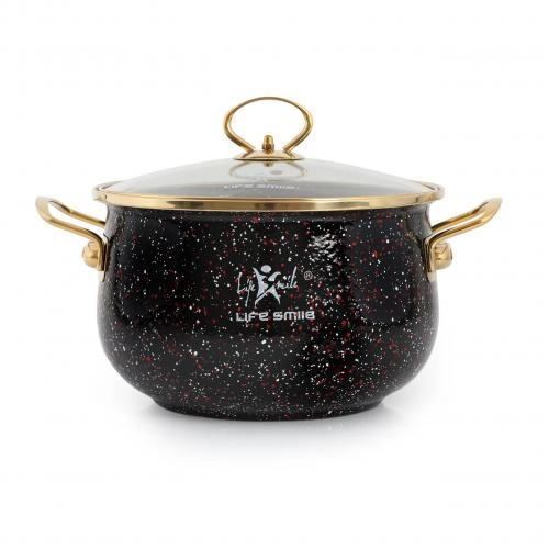 Набор эмалированных кастрюль Lifesmile Gold (чёрный, синий, бардовый, серый) недорого